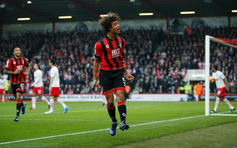 Bournemouth's Nathan Ake celebrates scoring their first goal